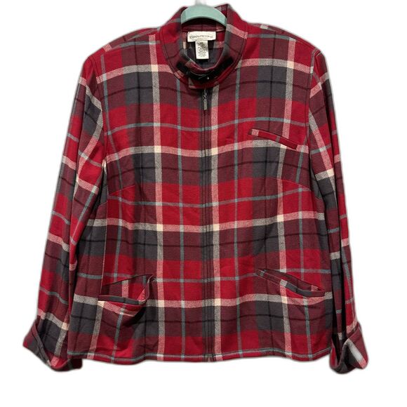 Vintage Wool Plaid Shacket Evan Picone Red Zip Up Sweater Jacket Womens 18W - Picture 2 of 7